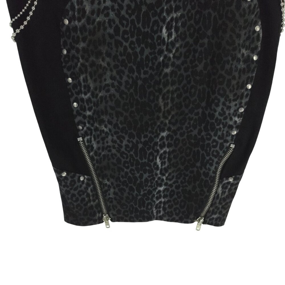Lip Service Pencil Skirt Punk Grunge Mob wife Animal Print Chains Zippers Y2K L - Picture 10 of 16